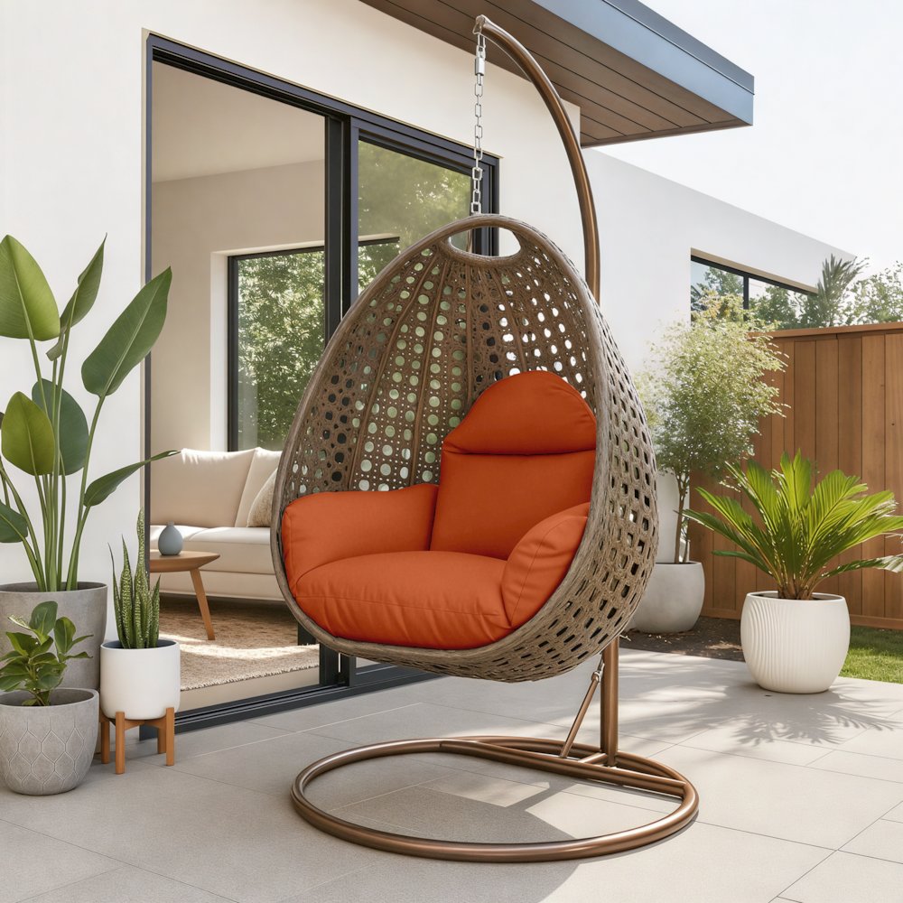 Beige Wicker Hanging Egg Swing Chair. Picture 11