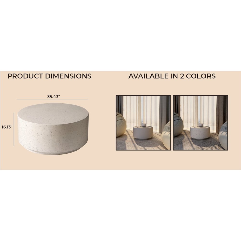 Terra Collection Fiberglass Outdoor Coffee Table In White. Picture 24