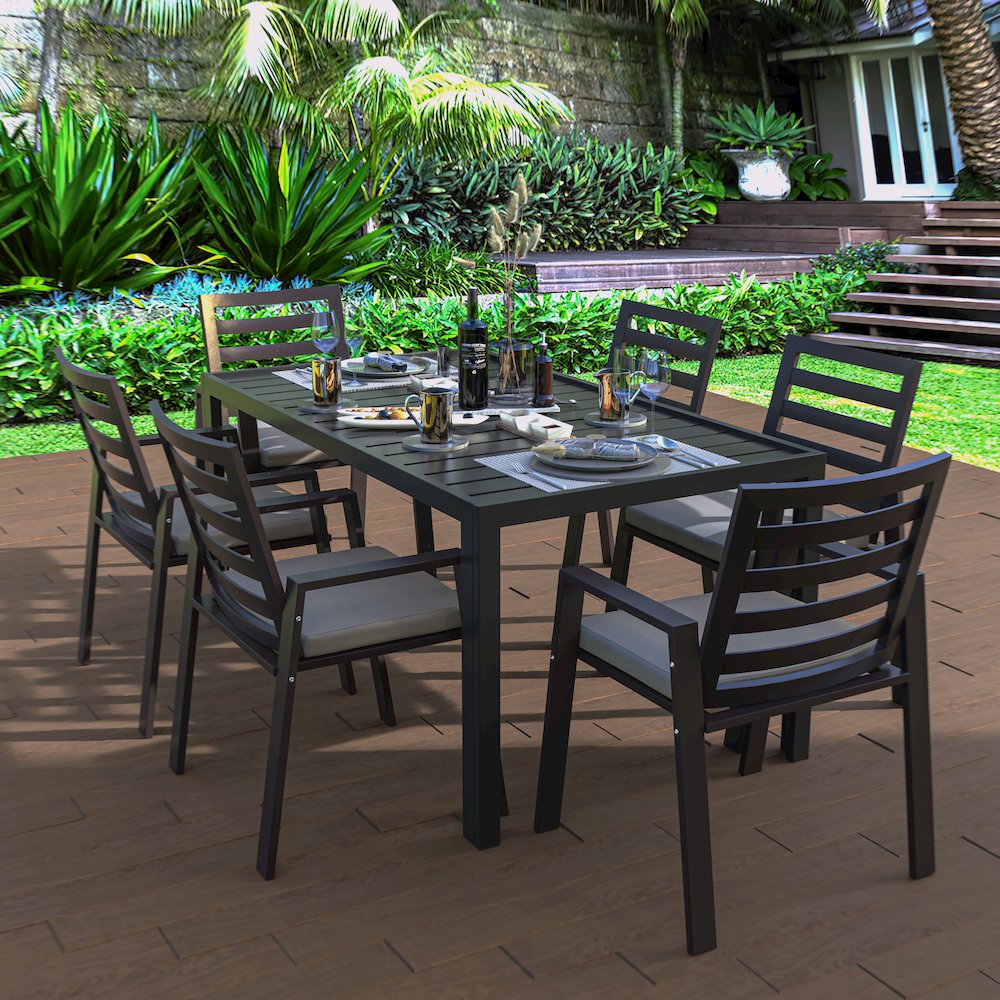 Chelsea Modern Patio Dining Armchair in Aluminum with Removable Cushions. Picture 9