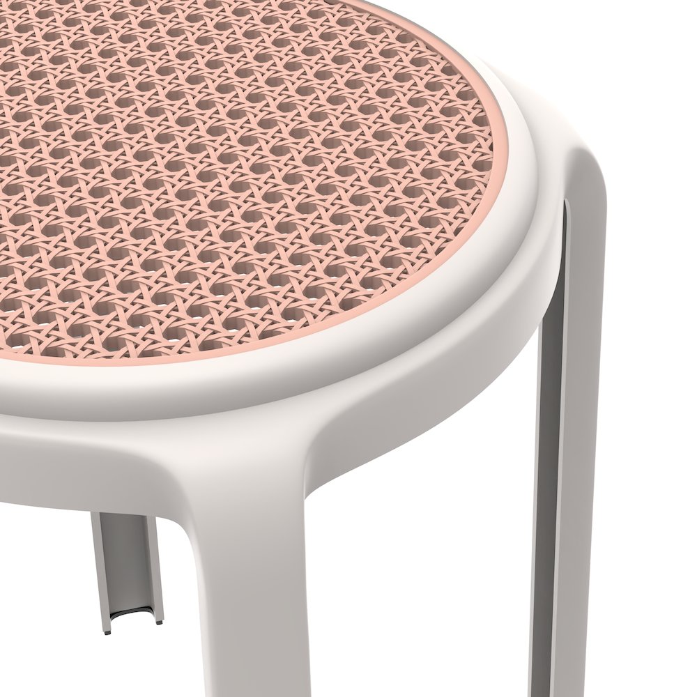 Tresse Series Stackable Round Poly Stool With Wicker Top 13 in White. Picture 10