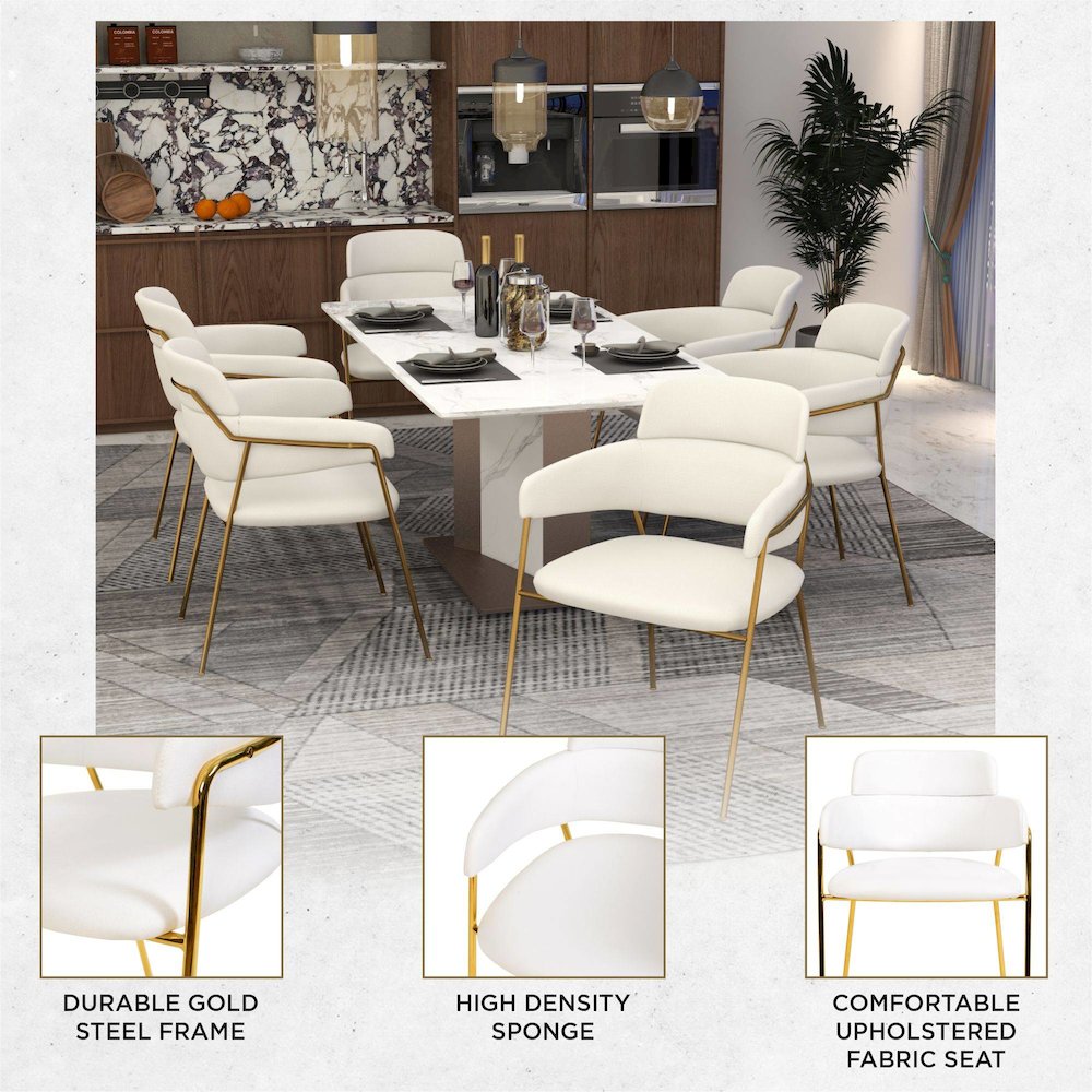 Axis Collection Modern Gold Dining Chair in White - Set of 2. Picture 4