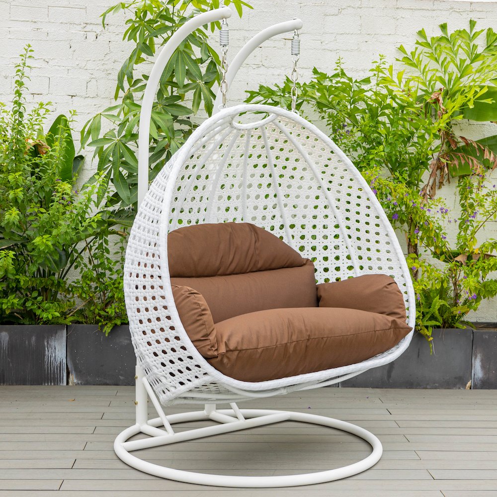 White Wicker Hanging 2 person Egg Swing Chair. Picture 2