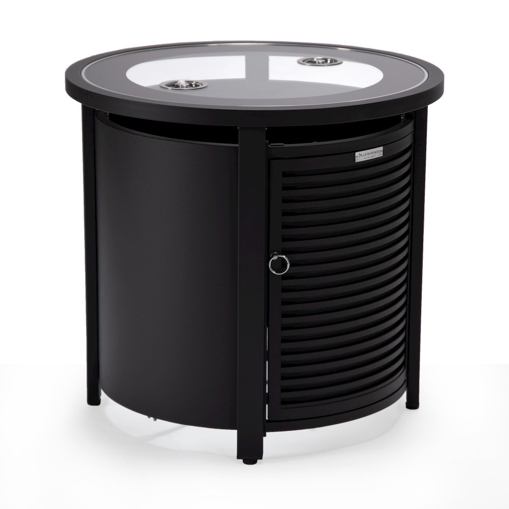Walbrooke Black Patio Round Tank Holder with Slats Design in Black. Picture 1