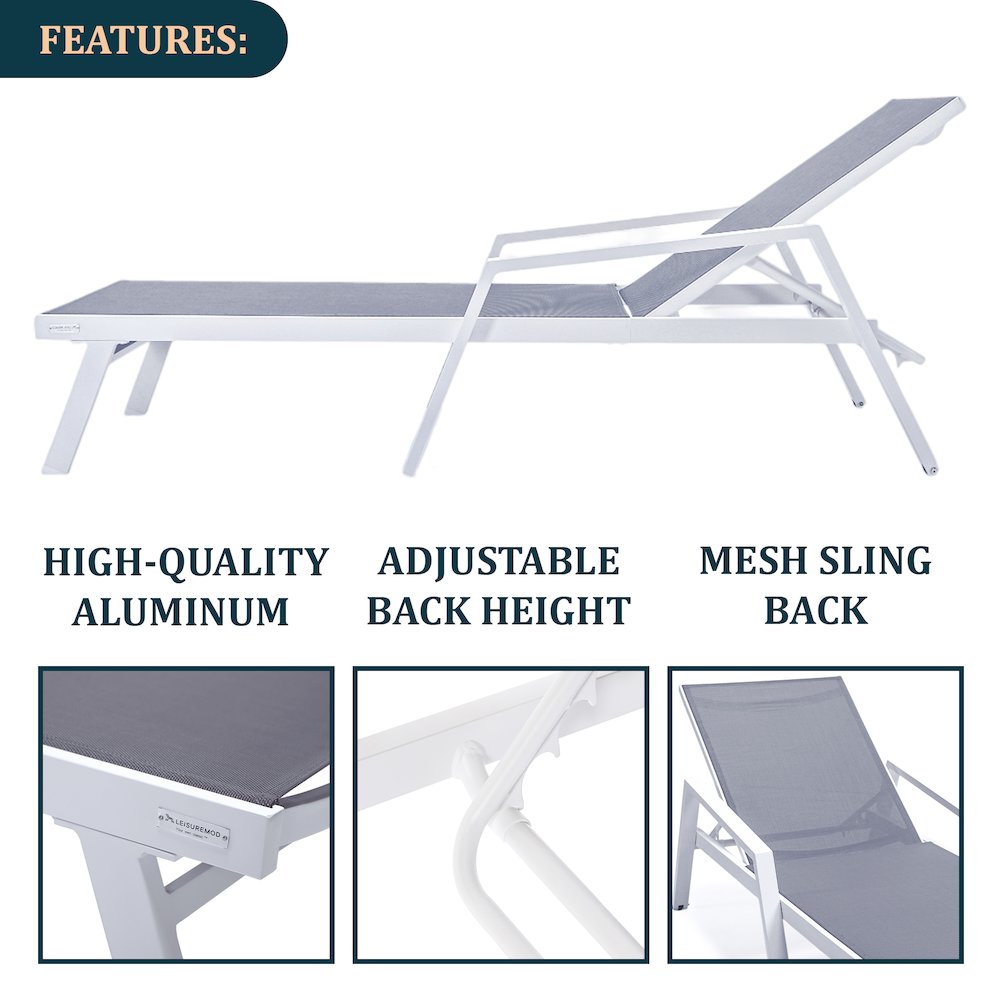 Marlin Modern White Aluminum Outdoor Patio Chaise Lounge Chair. Picture 2