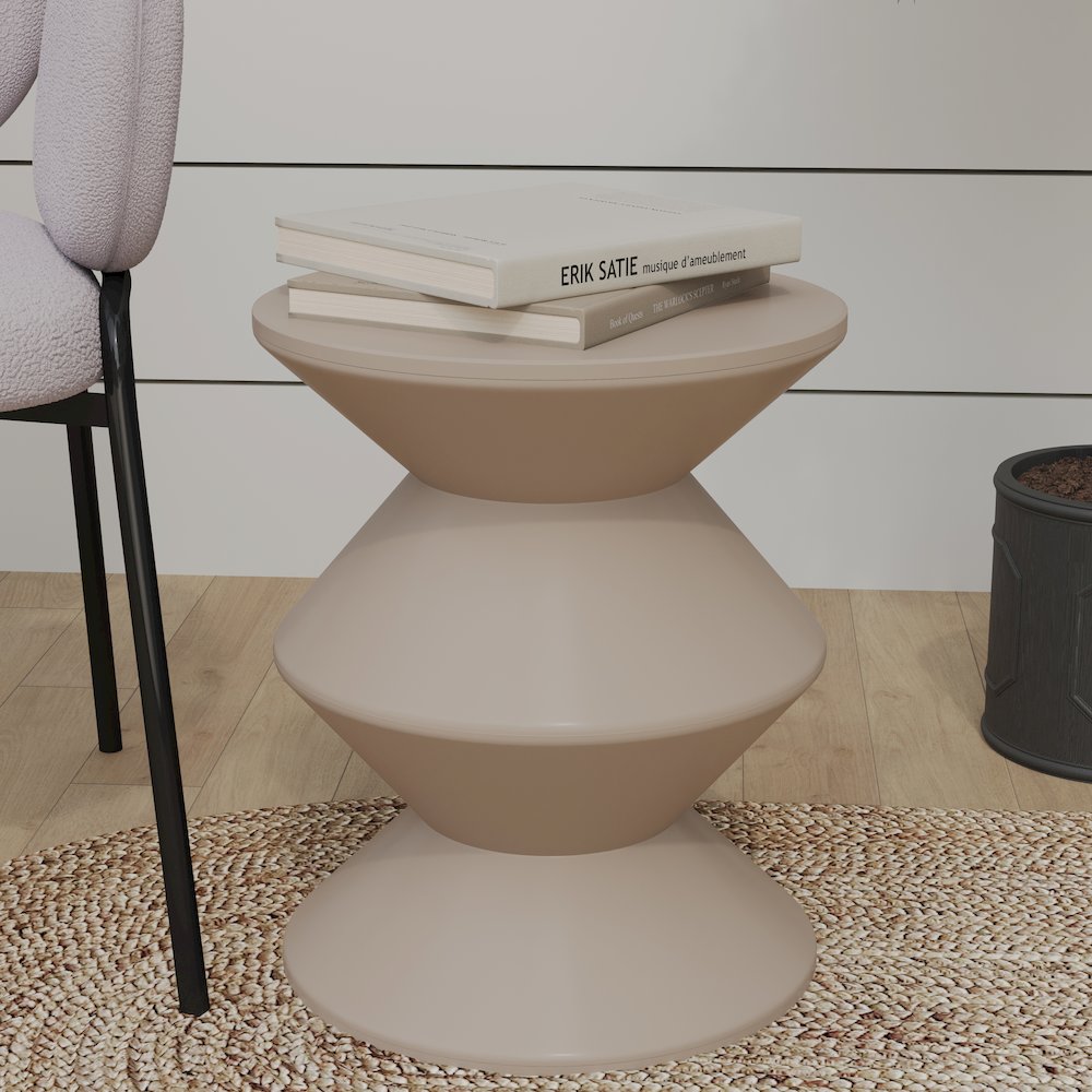Aura Modern Plastic Side End Table, Indoor/Outdoor Use, Ivory. Picture 15
