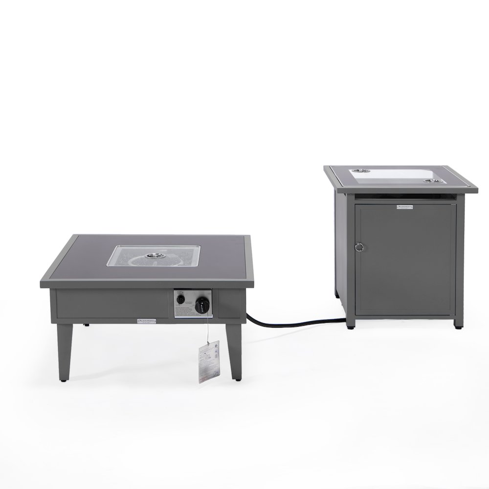 Walbrooke Patio Square Fire Pit and Tank Holder in Grey. Picture 2