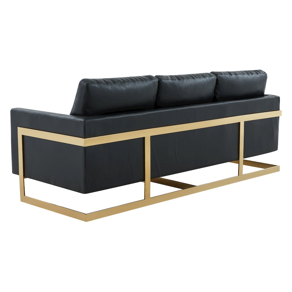 Lincoln Modern Mid-Century Upholstered Leather Sofa with Gold Frame. Picture 8