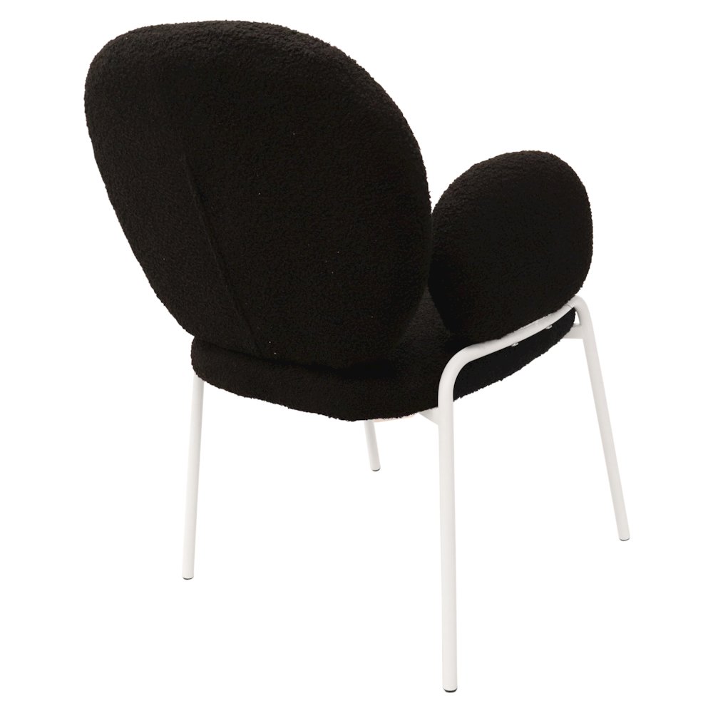 Celestial Series Boucle Dining Arm Chair, White Frame with Black Fabric. Picture 3