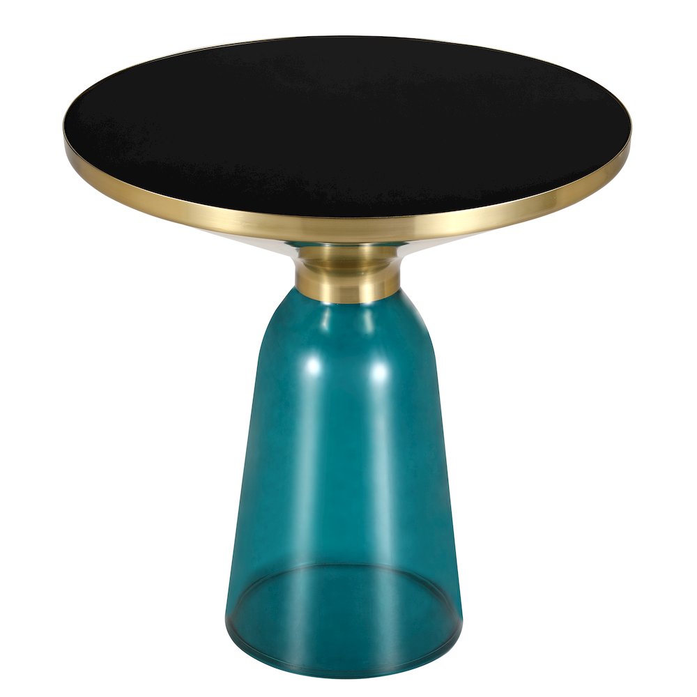 Tully Collection Glass side Table Blue glass, Gold Rim with Black Glass top. Picture 6