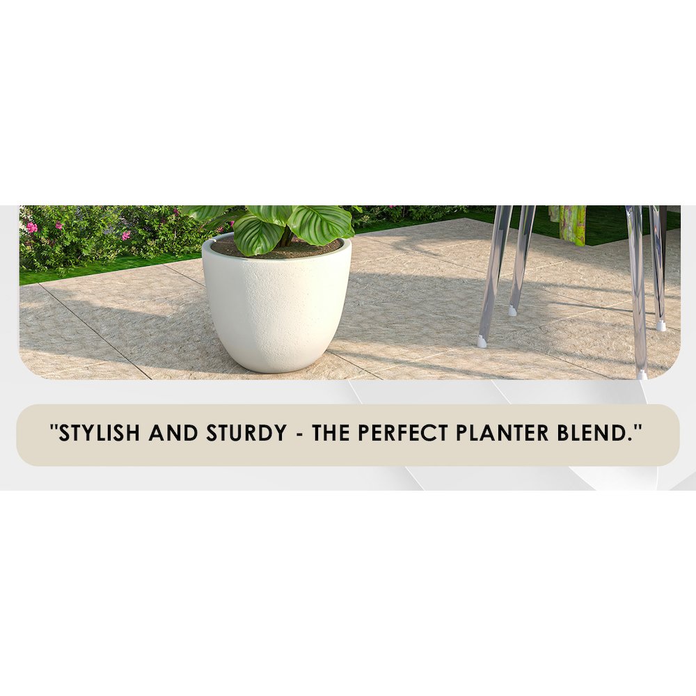 Dahlia Series Poly Stone Planter in White 17.5 Dia, 13.6 High. Picture 2
