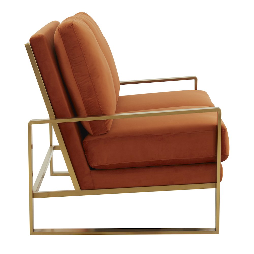 Jefferson Contemporary Modern Velvet Loveseat With Gold Frame. Picture 4