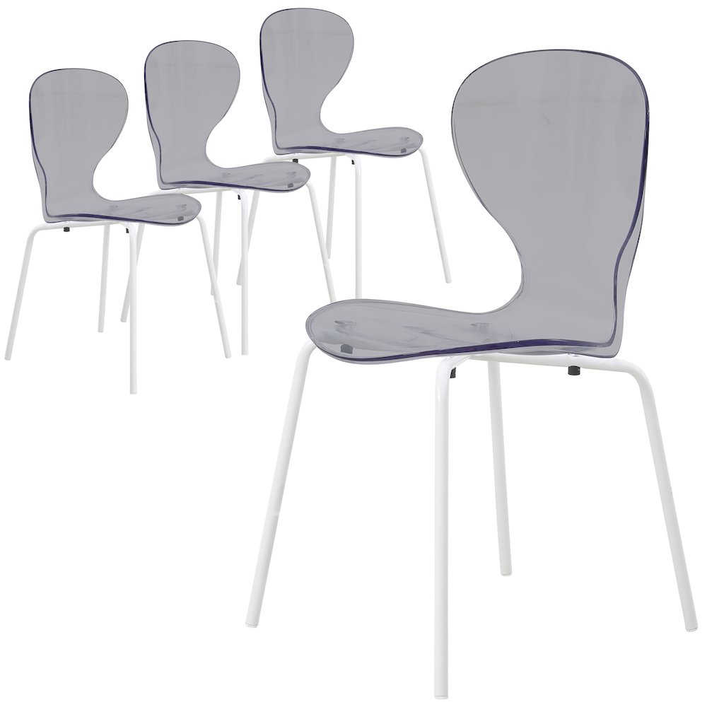 Modern Oyster Transparent Side Chair in White Base Set of 4. Picture 2