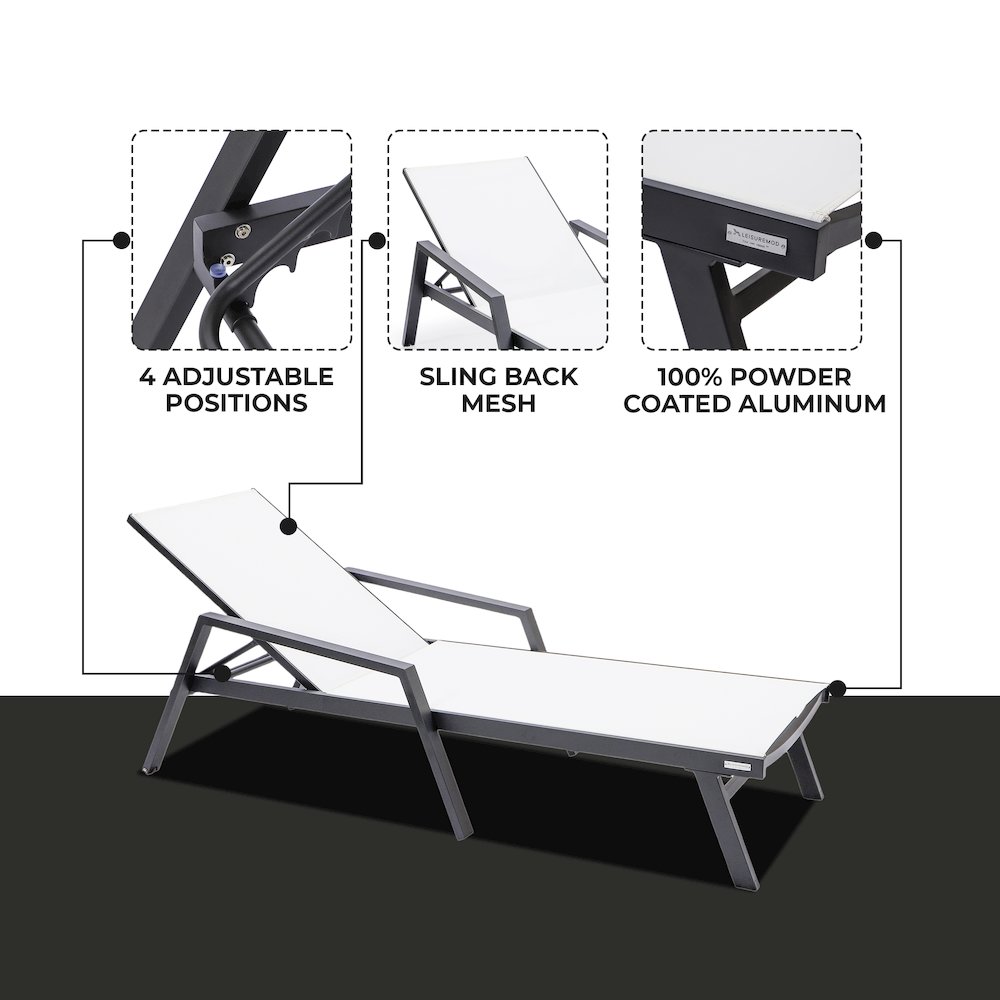 Marlin Patio Chaise Lounge Chair With Armrests in Black Aluminum Frame. Picture 2