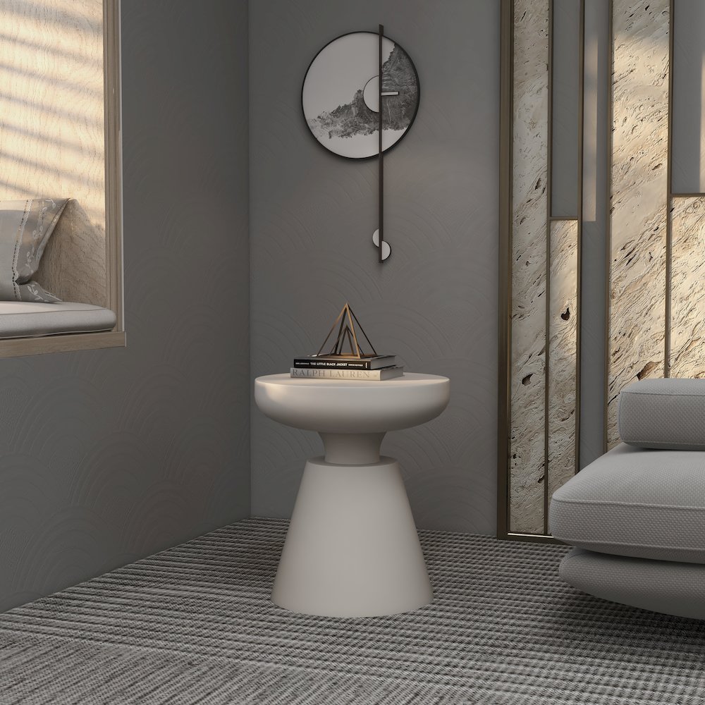Isle Collection Fiberglass Outdoor Side Table in Cream. Picture 15