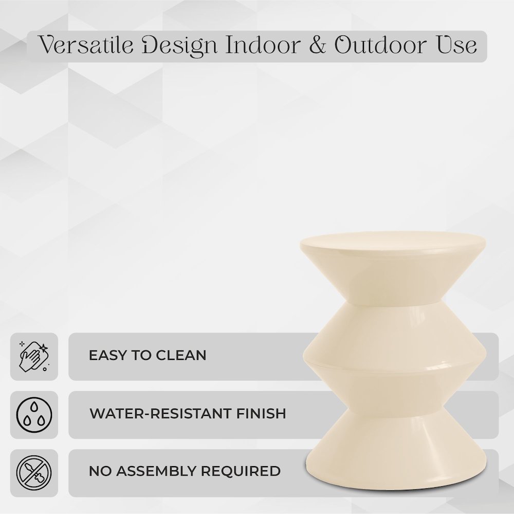 Aura Modern Plastic Side End Table, Indoor/Outdoor Use, Ivory. Picture 2