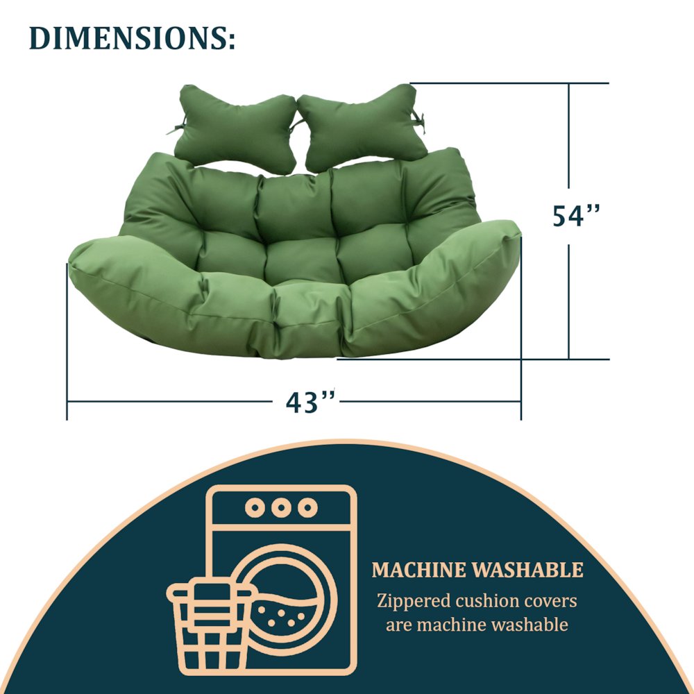 Wicker 2 Person Double Folding Hanging Egg Swing Cushion. Picture 1