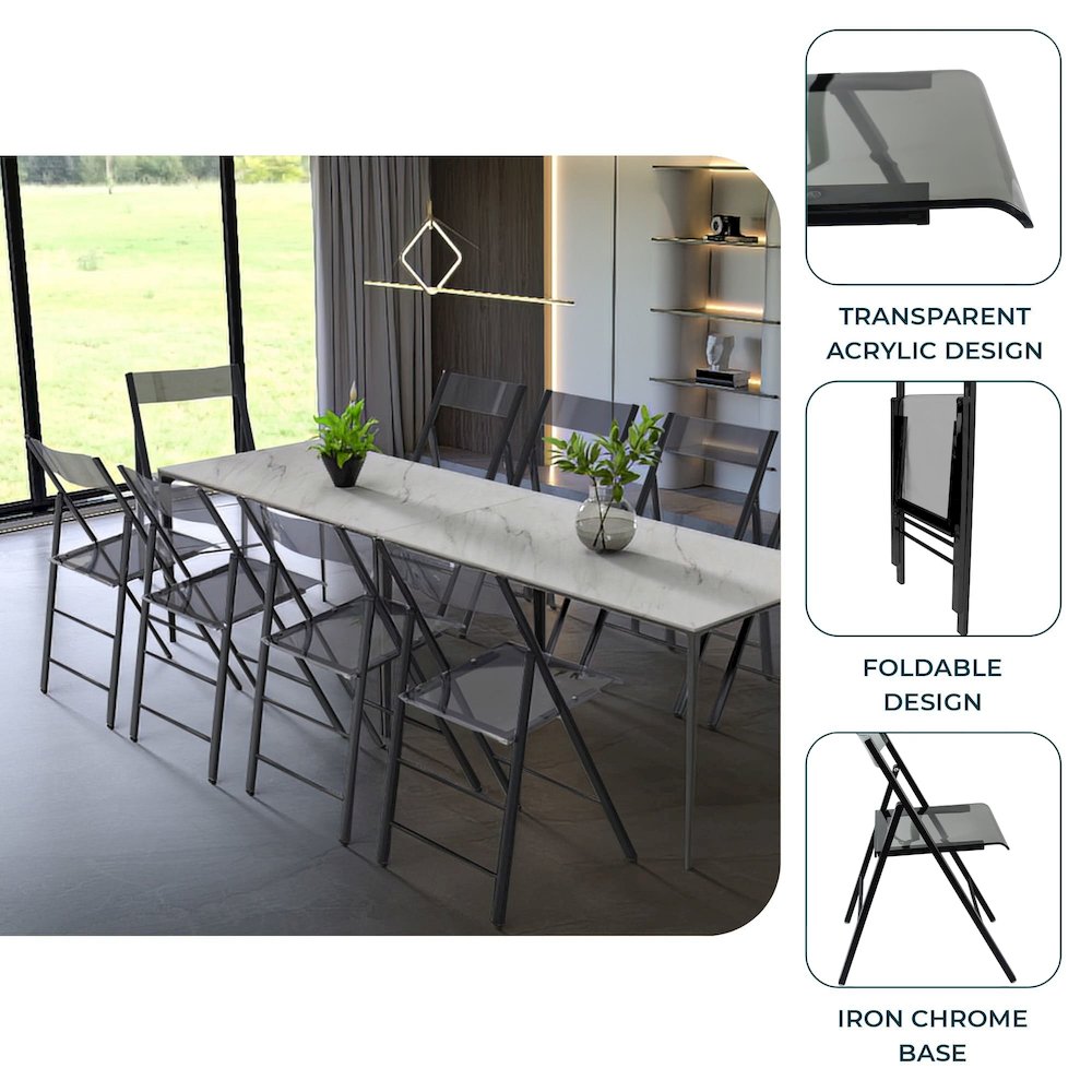 Menno Modern Acrylic Folding Chair Black Frame With Trans Black Seat Set of 2. Picture 3