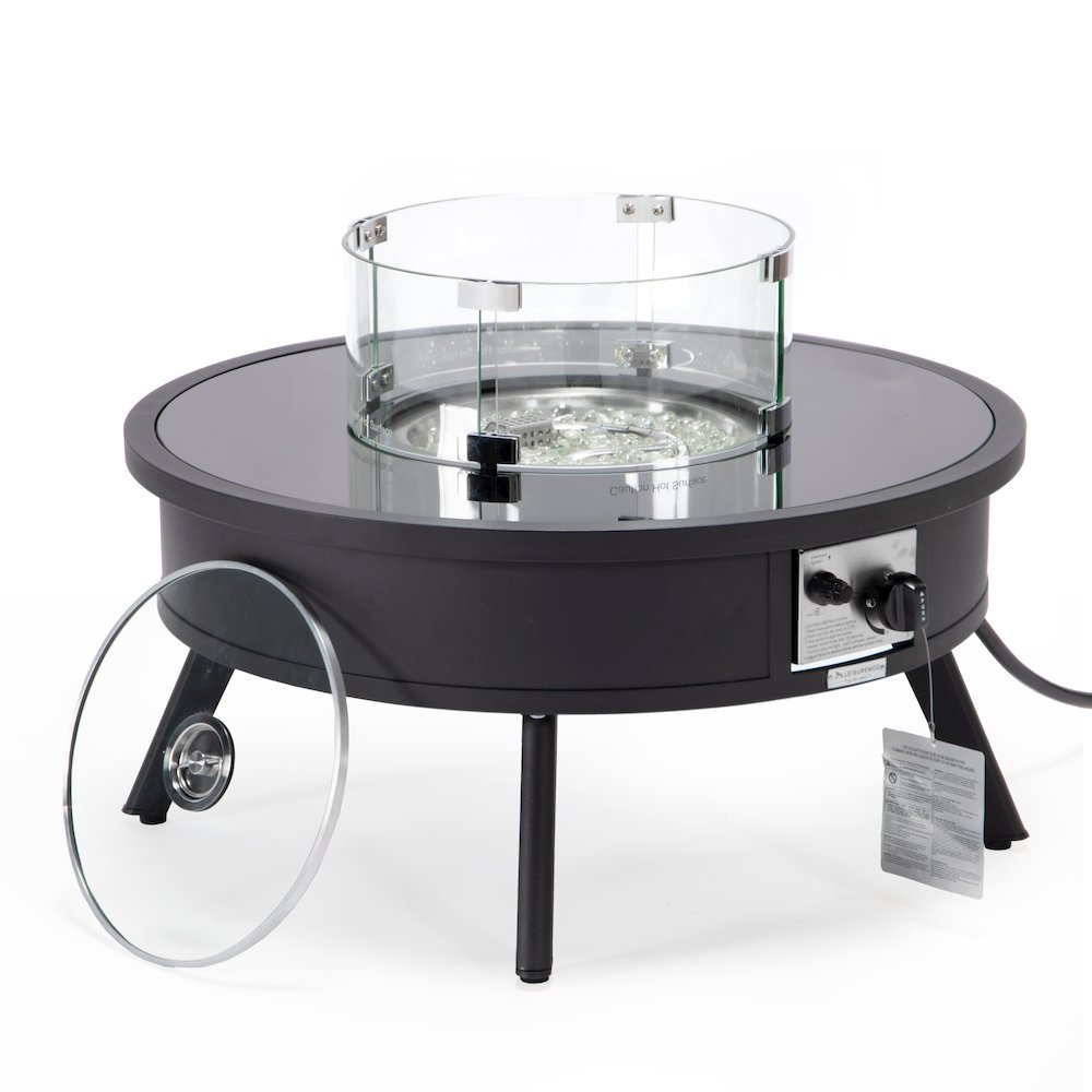 Walbrooke Outdoor Patio Aluminum Round Fire Pit Side Table. Picture 1