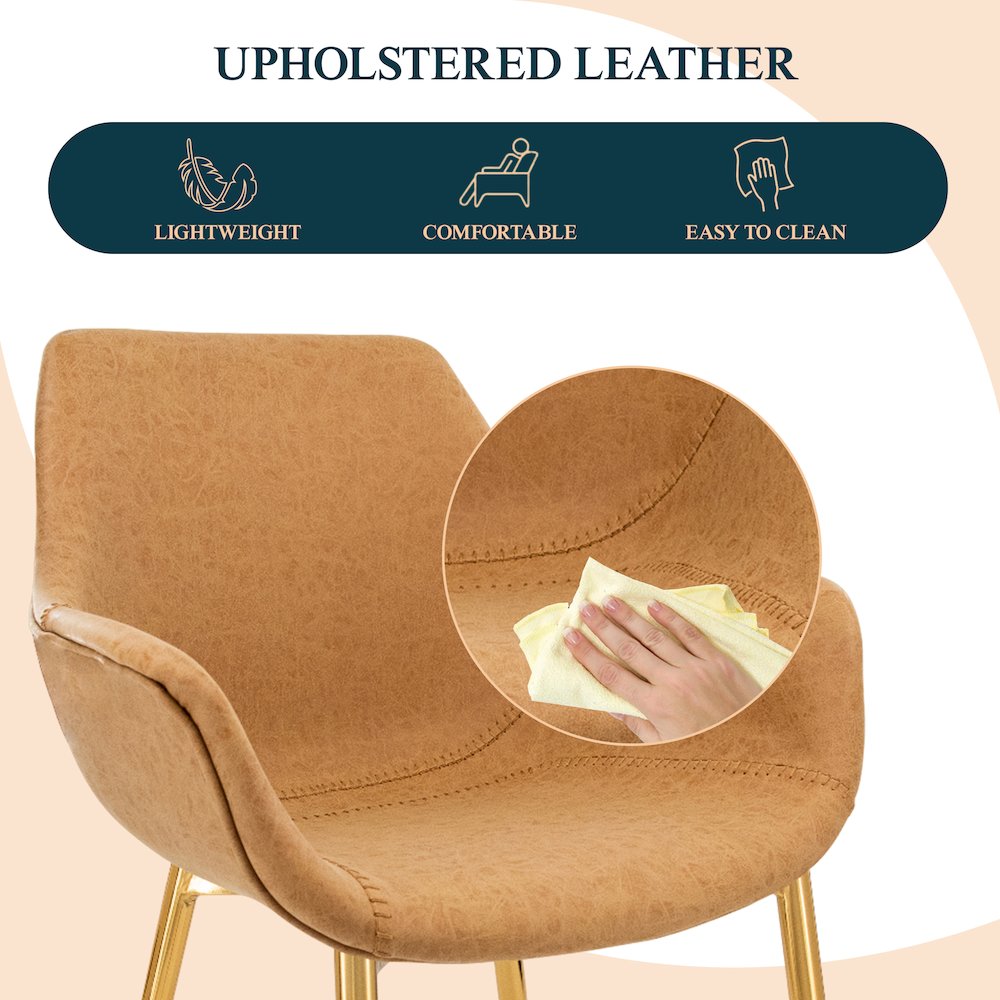 Markley Modern Leather Dining Arm Chair With Gold Metal Legs. Picture 3