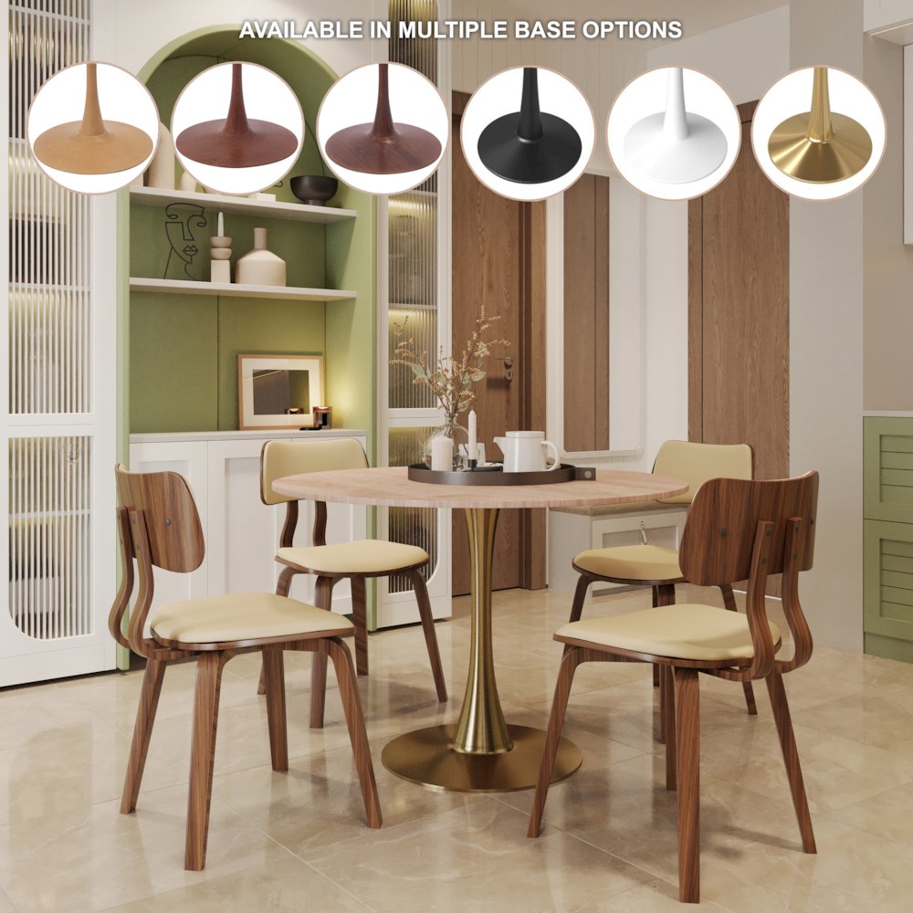 Bristol 35" round dining table Gold Base With Natural Wood Top. Picture 15