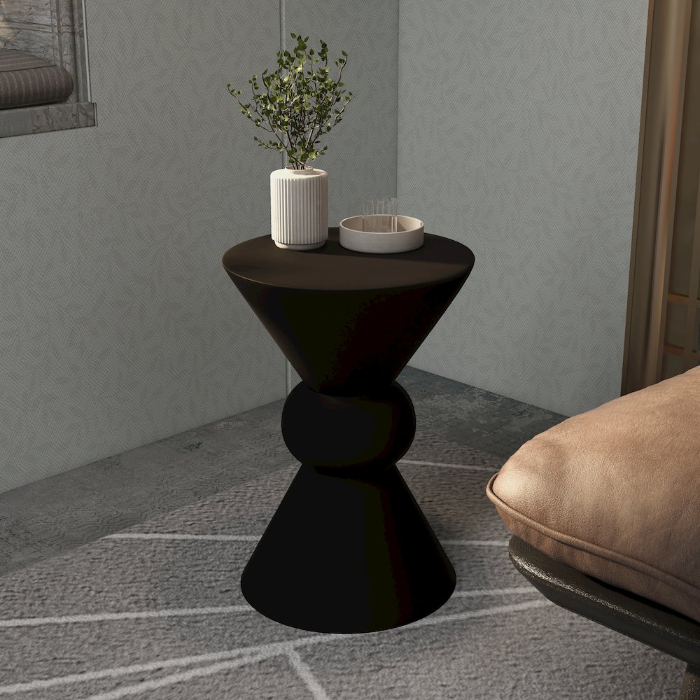 Echo Collection Fiberglass Outdoor Side Table in Dark Grey. Picture 15