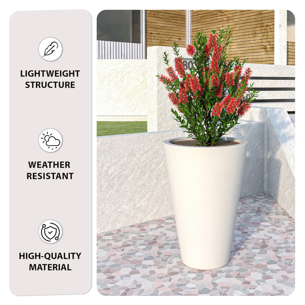 Pebble Series Poly Stone Planter 19.7." Dia 27.6" High in White. Picture 16