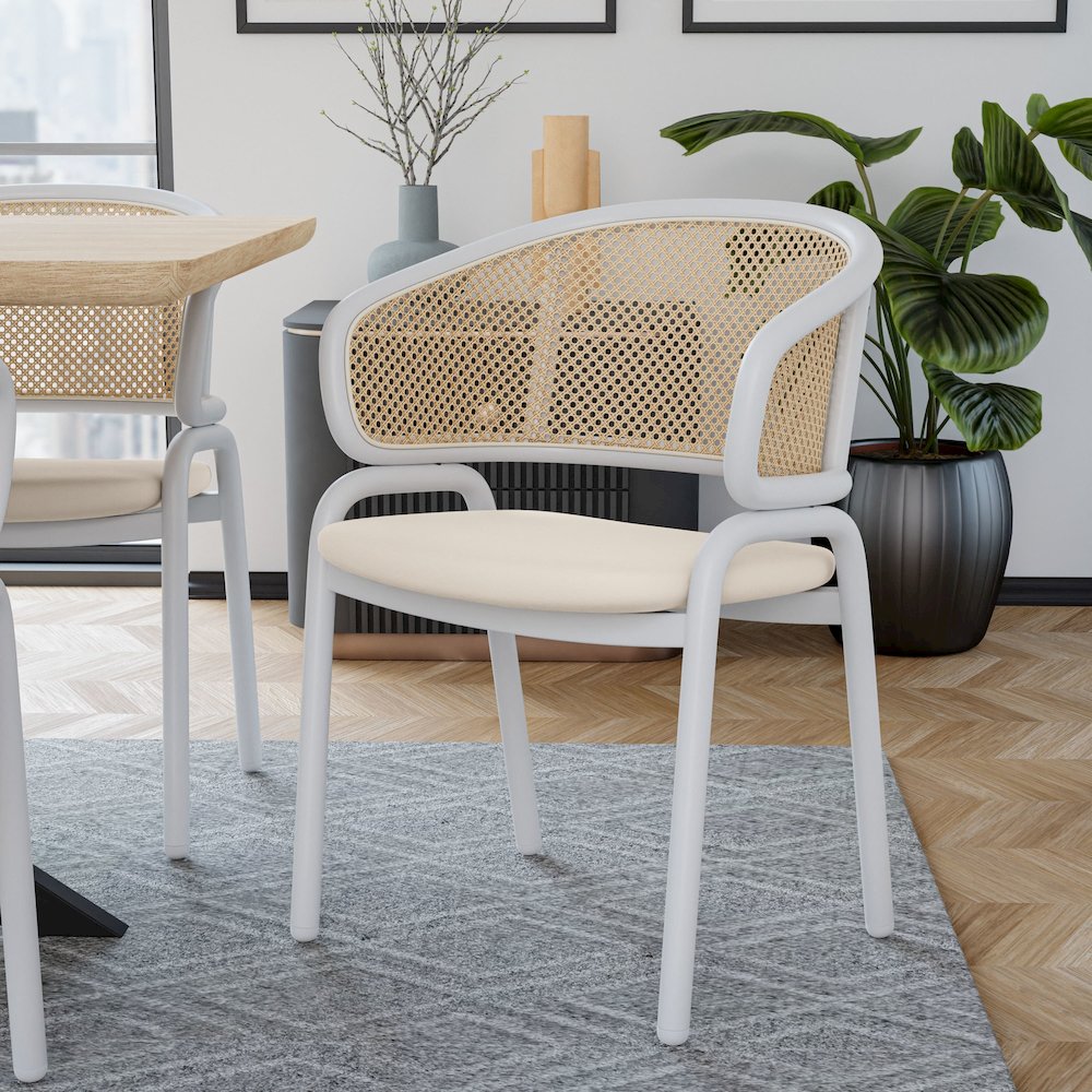 Ervilla - Dining Chair - White frame in White Leather Set of 4. Picture 4