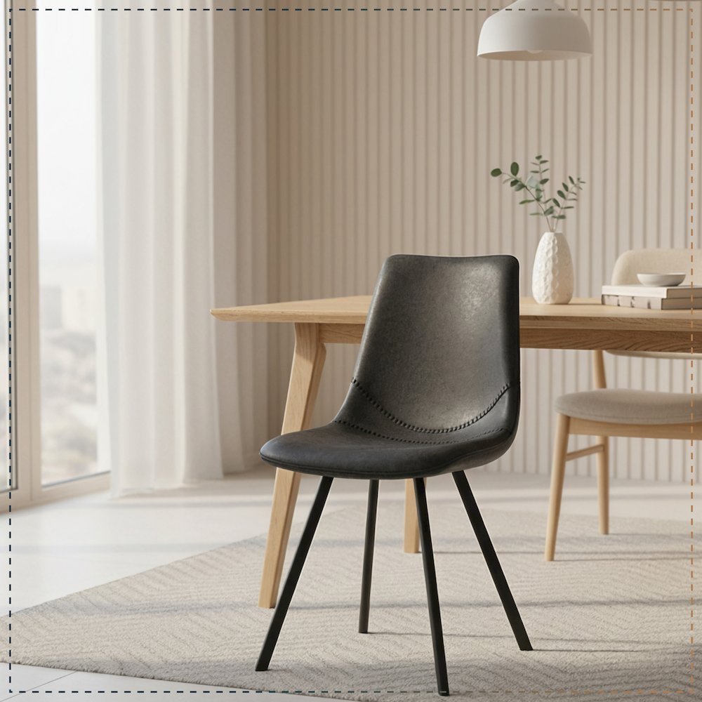 Markley Modern Leather Dining Chair With Metal Legs. Picture 11