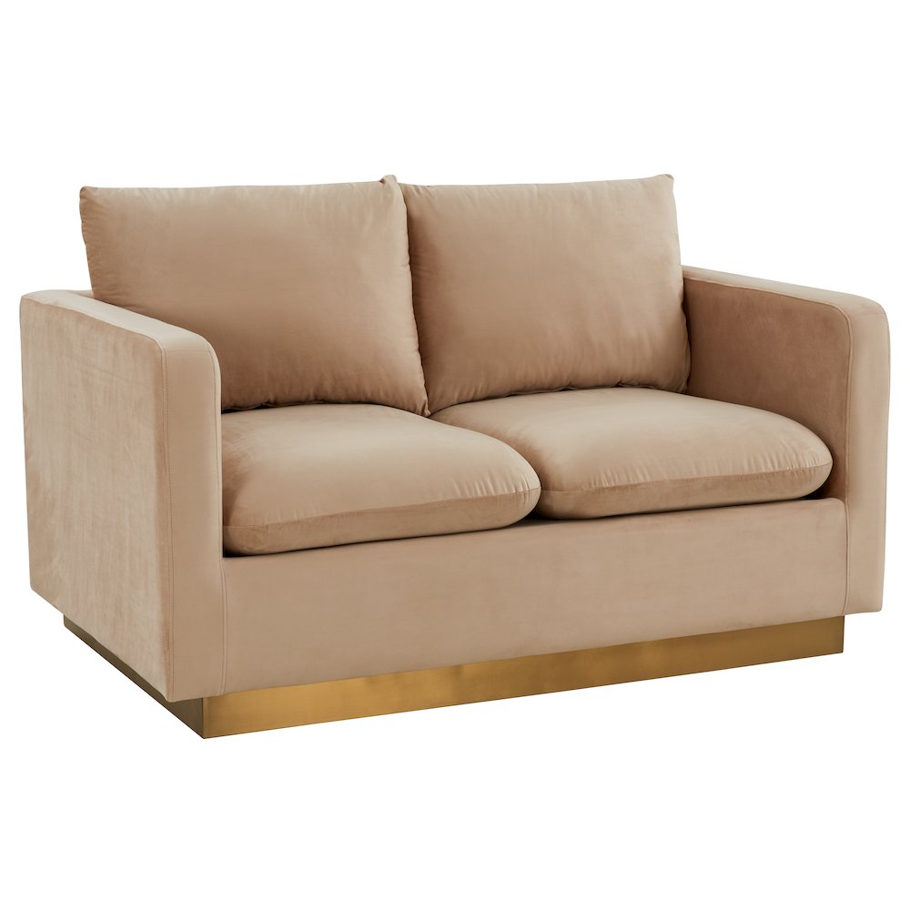 Nervo Modern Mid-Century Upholstered Velvet Loveseat with Gold Frame. Picture 2