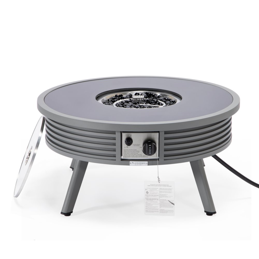 Walbrooke Outdoor Patio Aluminum Round Slats Design Fire Pit Side Table. Picture 5