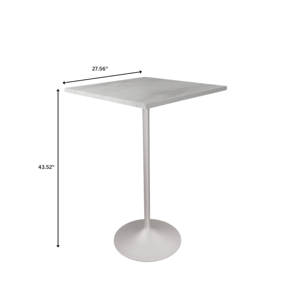 Modern Bar Height Table White Base 27" Square Marbleized White Laminated  Top. Picture 5
