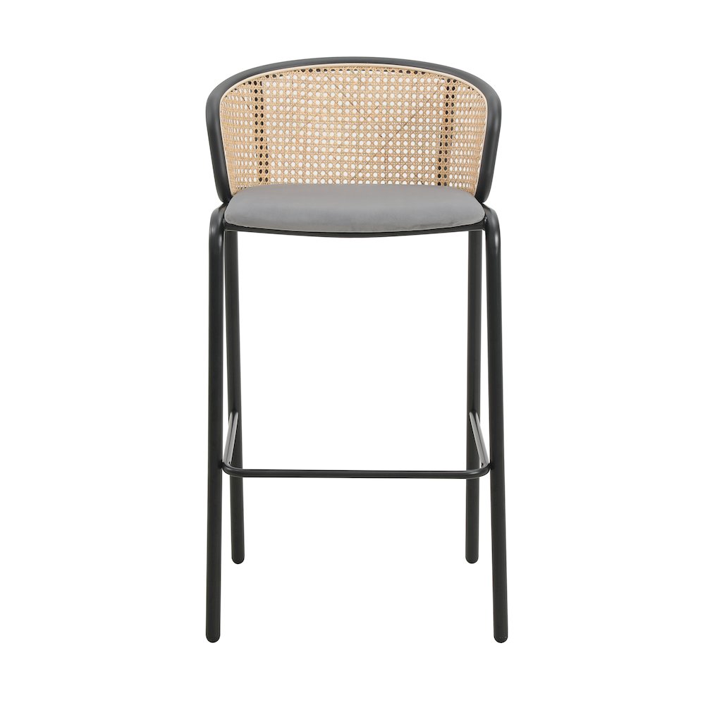 Ervilla Mid-Century Modern Wicker Bar Stool in Grey. Picture 5