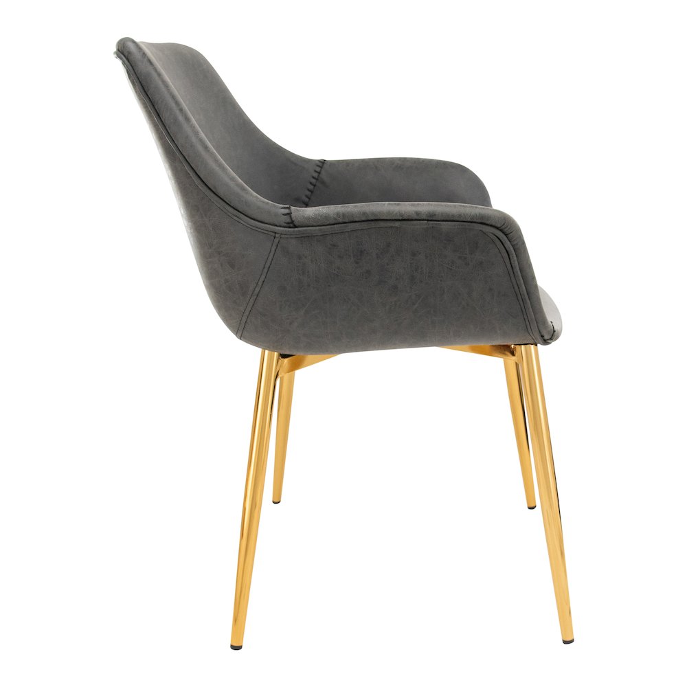 Markley Modern Leather Dining Arm Chair With Gold Metal Legs Set of 2. Picture 8