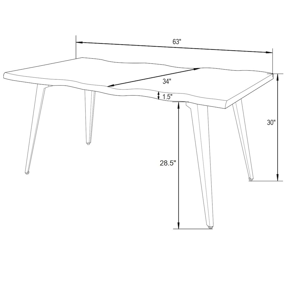 Ravenna Modern Rectangular Wood 63" Dining Table With Metal Legs. Picture 8