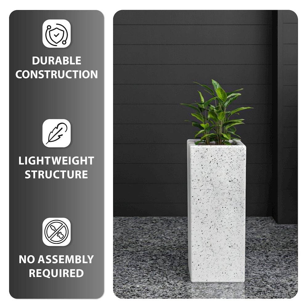 Terra Series Poly Stone Planter in Dotted White 7.9" x 7.9" 19.7" High. Picture 17