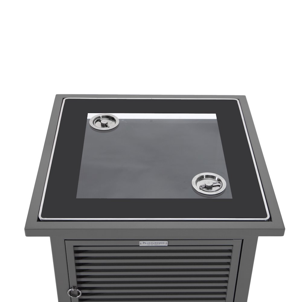 Walbrooke Patio Square Fire Pit and Tank Holder with Slats Design in Grey. Picture 16