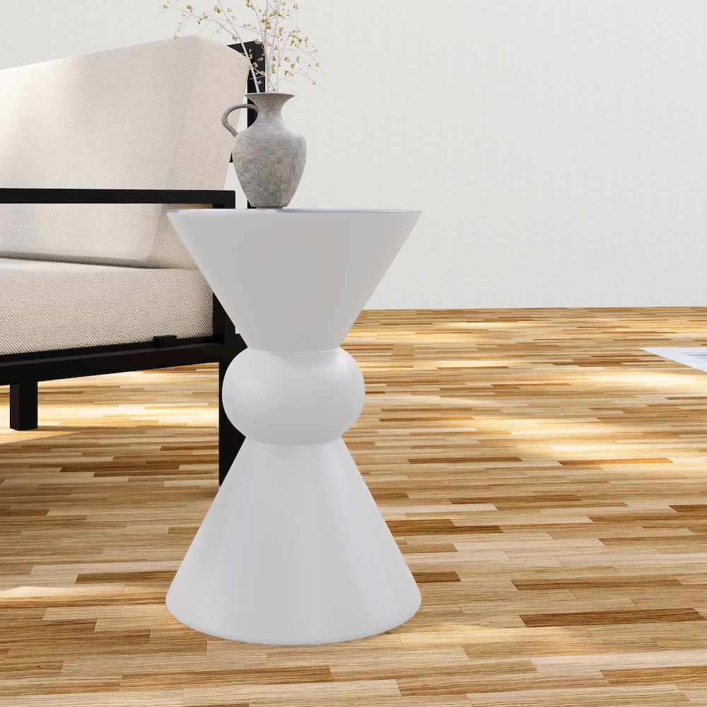 Echo Collection Fiberglass Outdoor Side Table in Cream. Picture 6