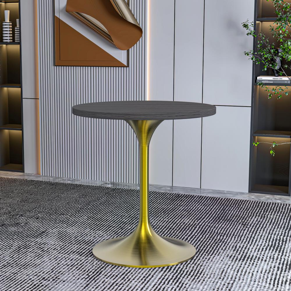 Verve 27" Round Dining Table, Brushed Gold Base with Cognac Brown MDF Top. Picture 6