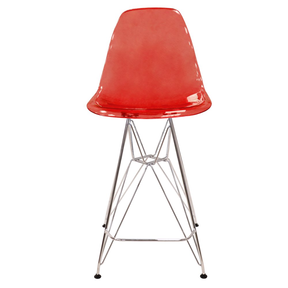 Cresco Modern Acrylic Barstool with Chrome Base and Footrest in Transparent Red. Picture 3