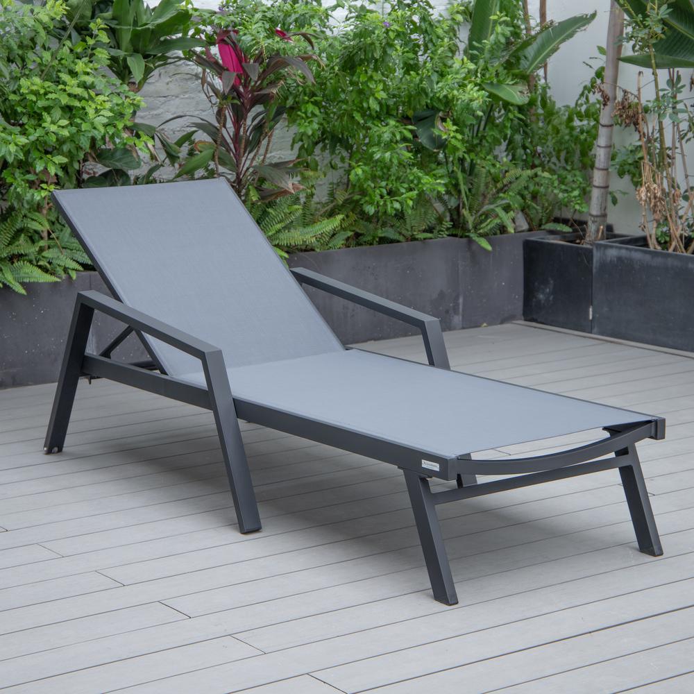 Marlin Patio Chaise Lounge Chair With Armrests in Black Aluminum Frame. Picture 3