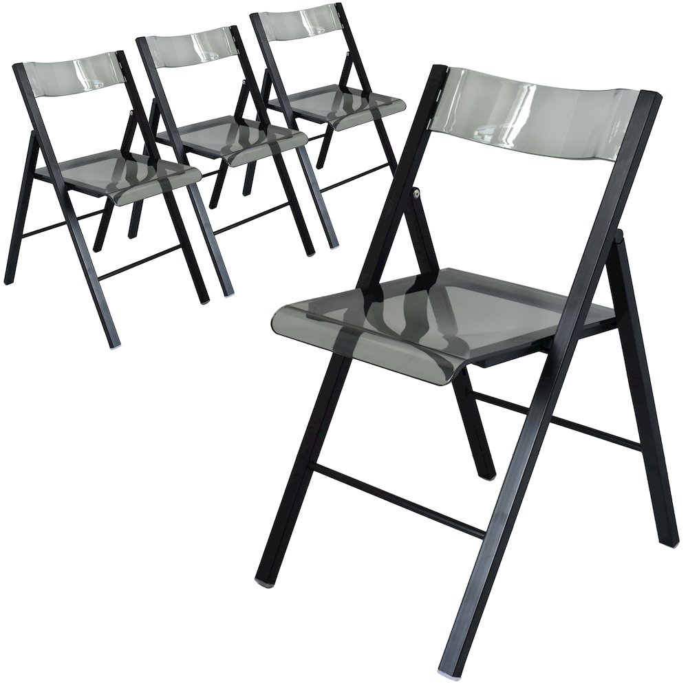 Menno Modern Acrylic Folding Chair Black Frame With Trans Black Seat Set of 4. Picture 2