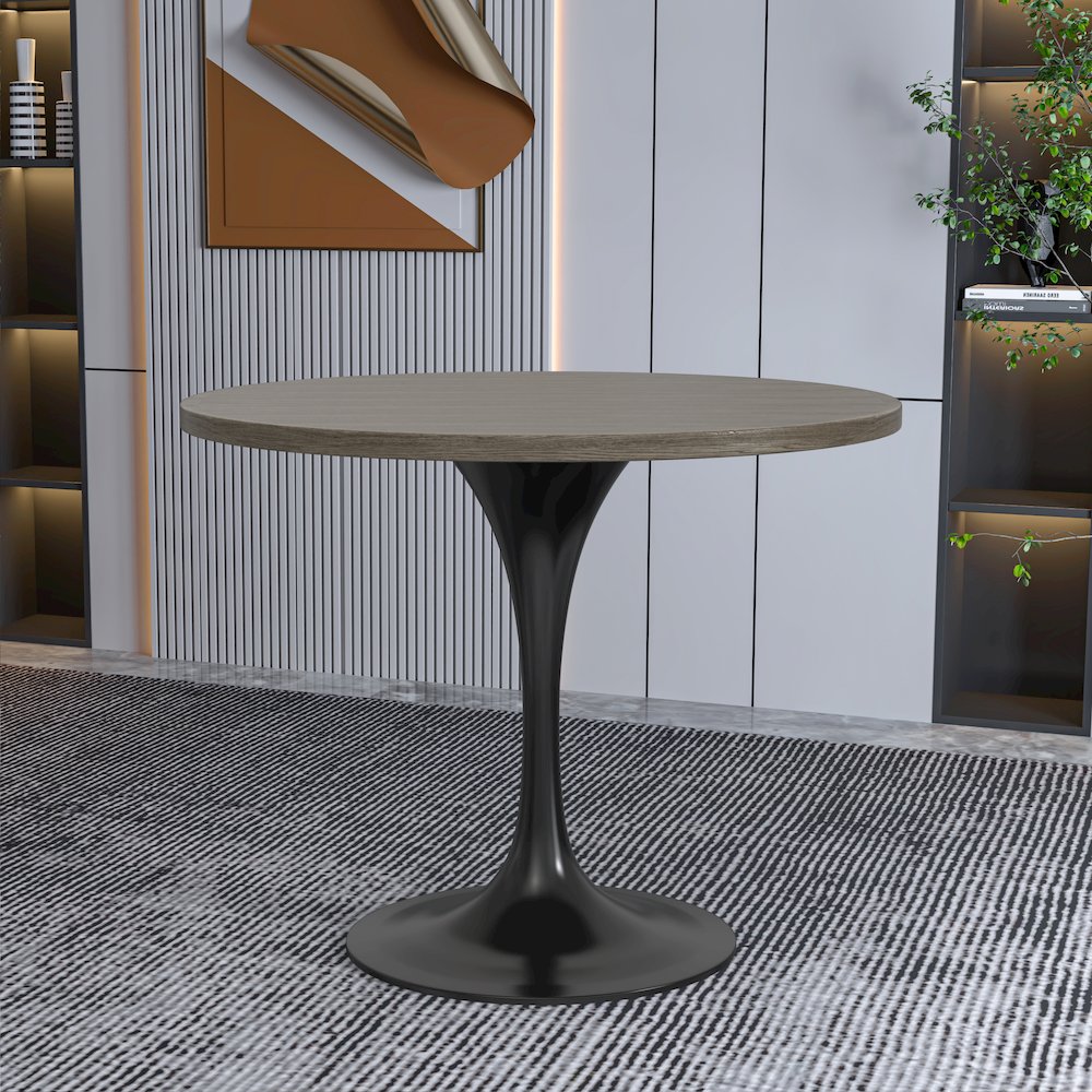 Verve Collection 36 Round Dining Table, Black Base with Dark Maple MDF Top. Picture 8