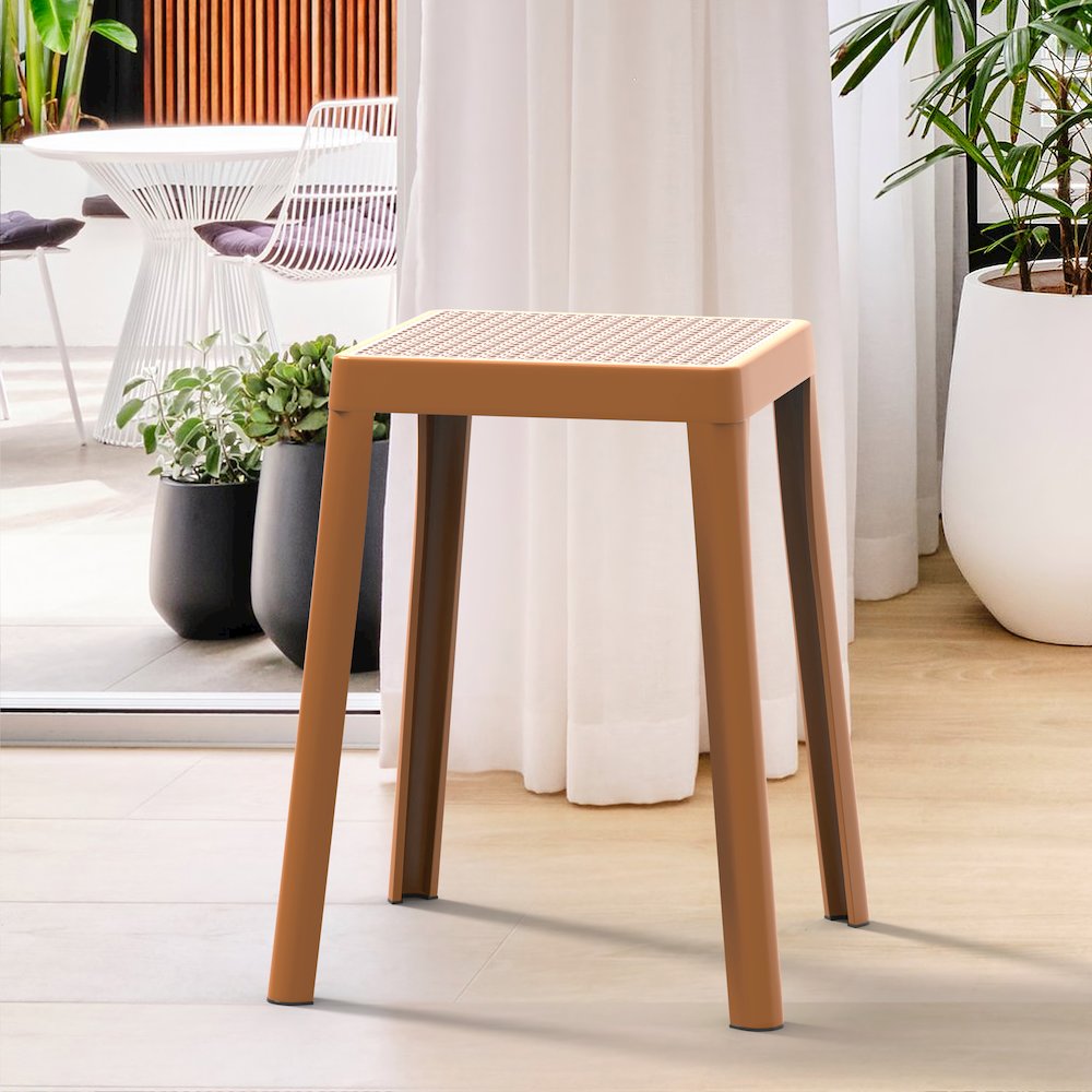 Tresse Series Stackable Poly Stool With Wicker Top 12 in Yellow. Picture 6