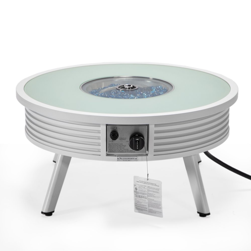Walbrooke Outdoor Patio Aluminum Round Slats Design Fire Pit Side Table. Picture 6