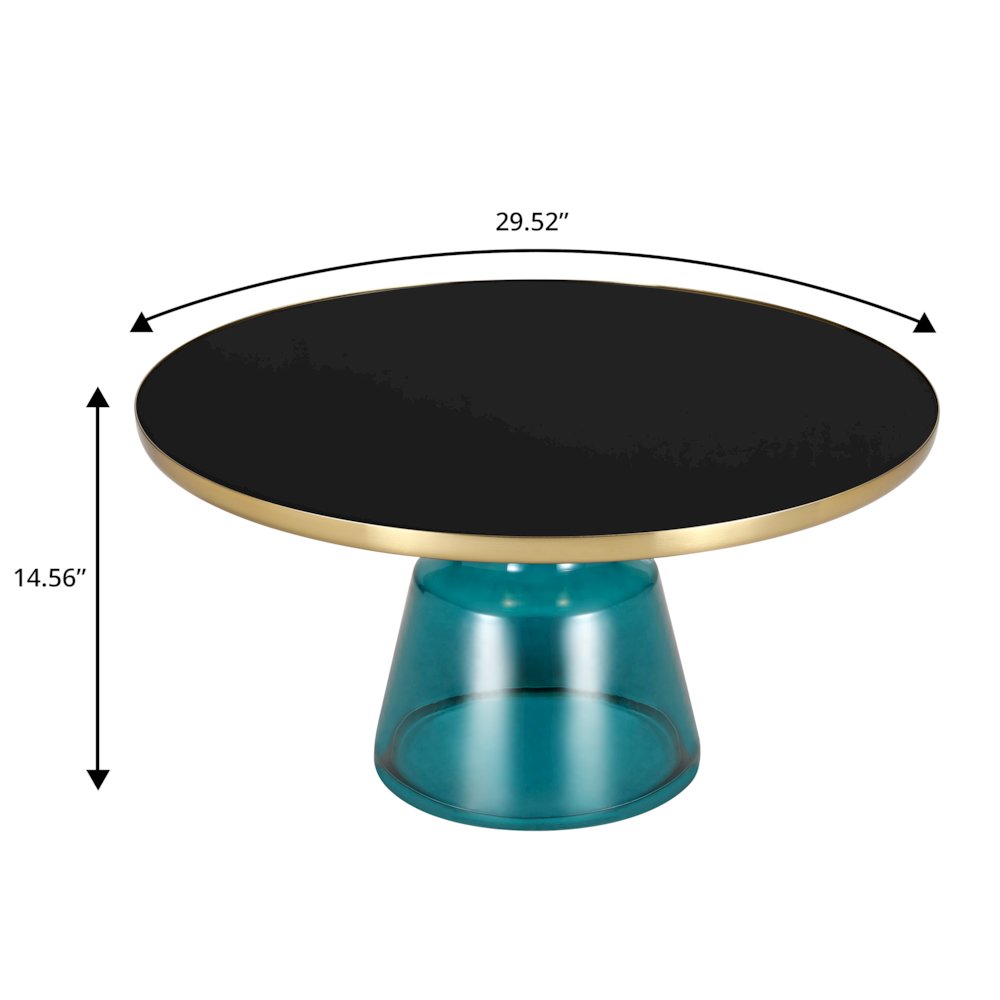 Tully Collection Glass Coffee Table Blue glass, Gold Rim with Black Glass top. Picture 14