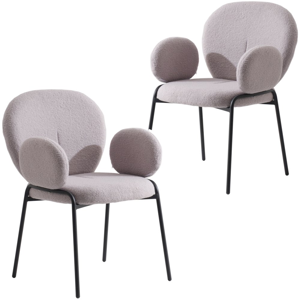 Celestial Series Boucle Dining Arm Chair, Black Frame with Grey Fabric Set of 2. Picture 1