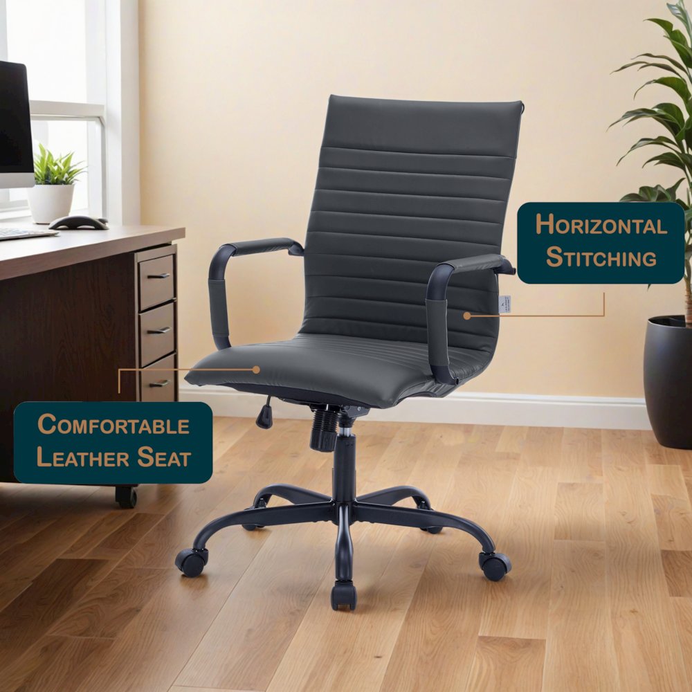 Harris Leather Home High-Back Office Chair in Grey With Black Frame. Picture 14