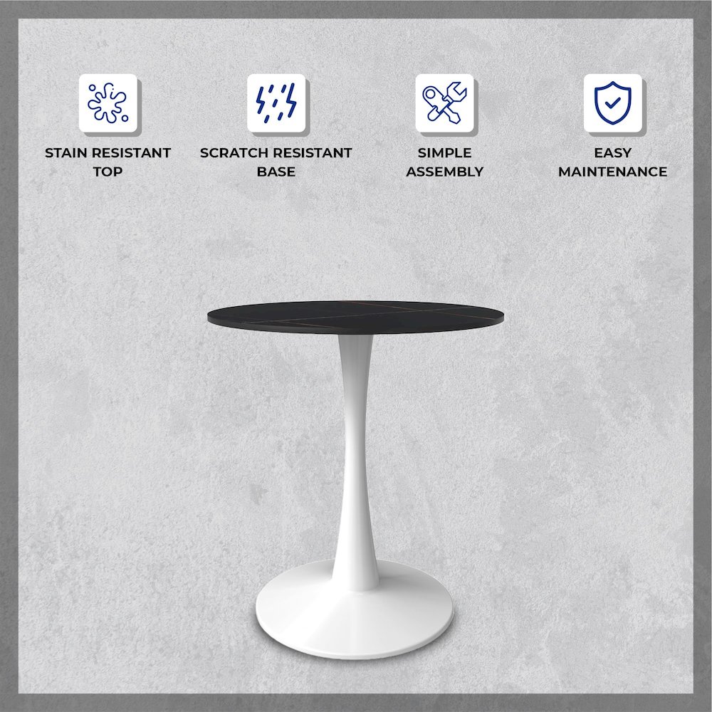 Bristol 31" round dining table White base with Black Sintered stone Top. Picture 14