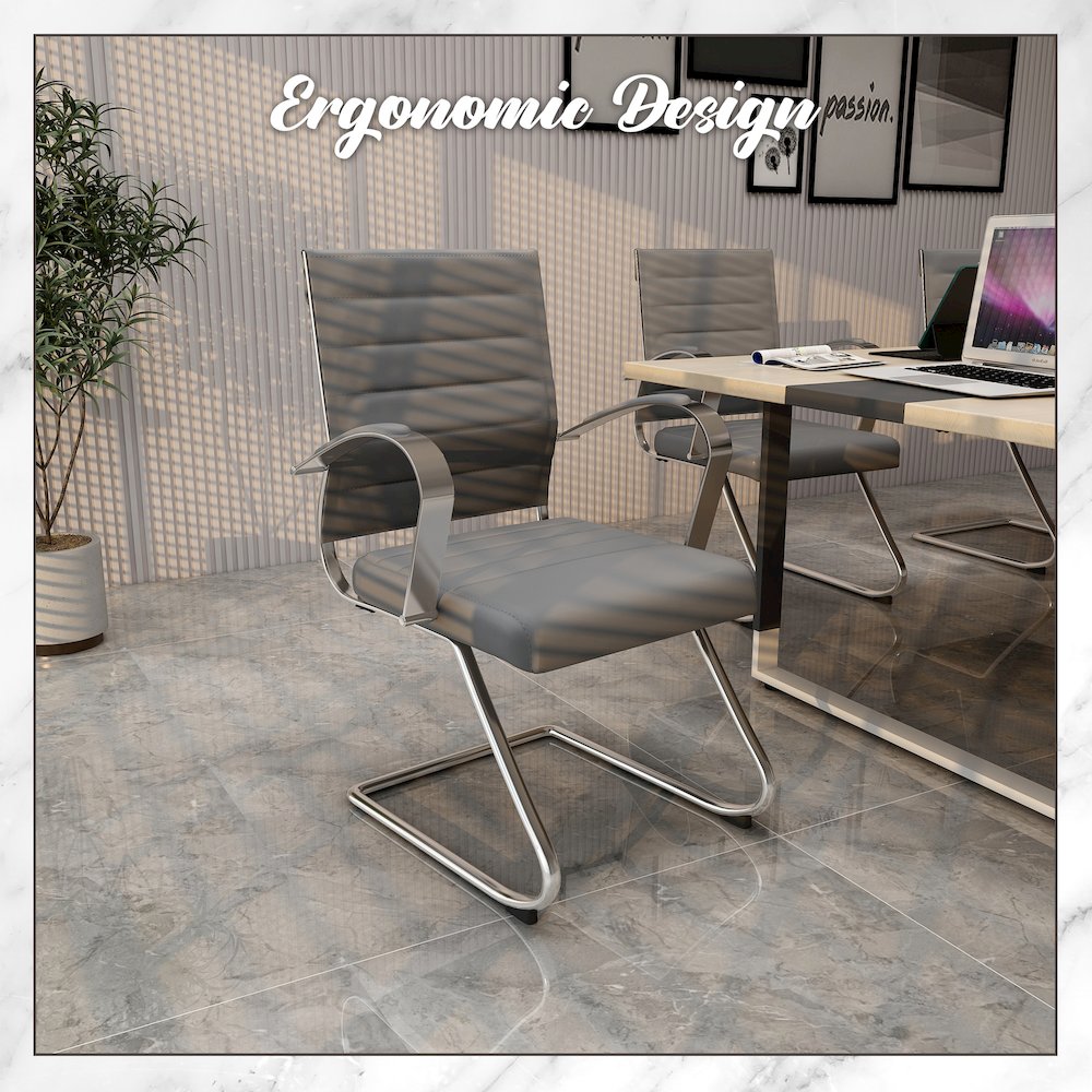 Benmar Home Leather Guest Office Chair in Grey. Picture 11