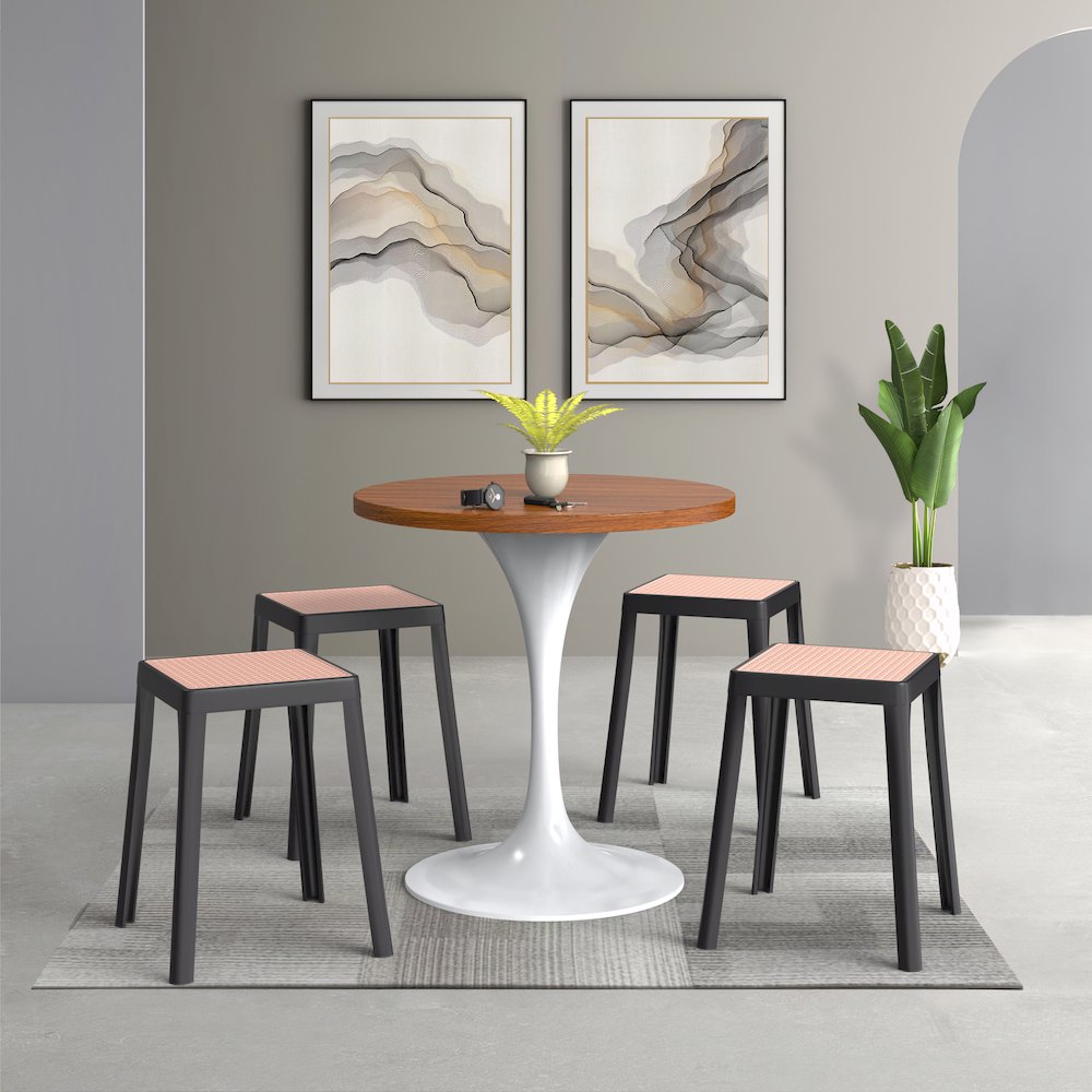 Tresse Series Stackable Poly Stool With Wicker Top 12 in Black. Picture 7